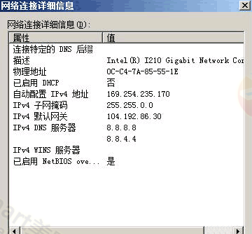 IPv4地址详细配置信息