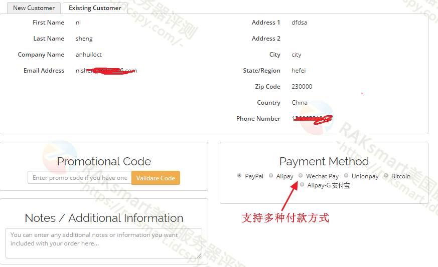 RAKsmart支付微信支付宝银联等付款方式