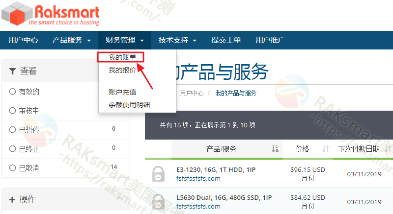 raksmart账单管理页面