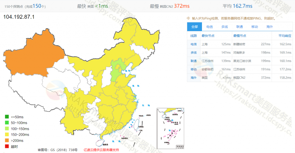 美国精品网络ping测试