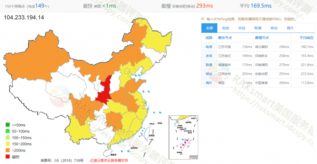 美国国际BGP线路ping测试