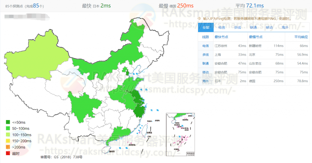 全网ping延迟测试结果