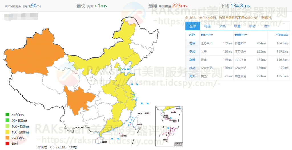 大陆优化100Mping结果