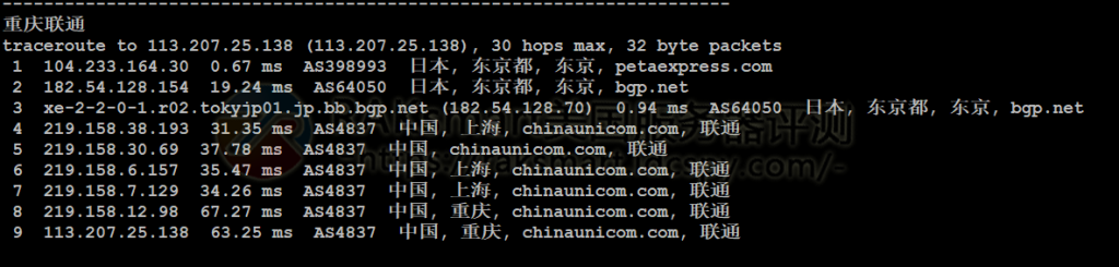 三网回程路由测试