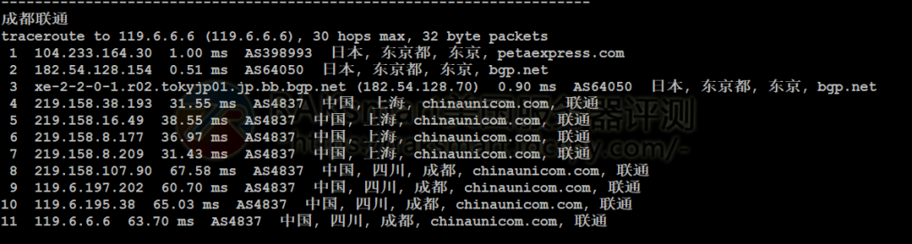 三网回程路由测试