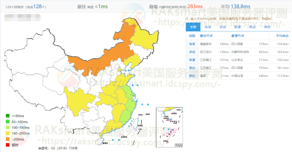 全网ping延迟测试